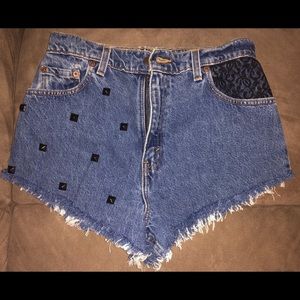 Levi jeans custom made with black lace & studs